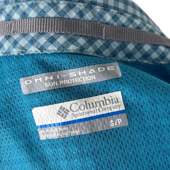 Columbia Omni-Shade Gingham Button Down Shirt Blue Long Sleeve Gorpcore - Picture 7 of 8